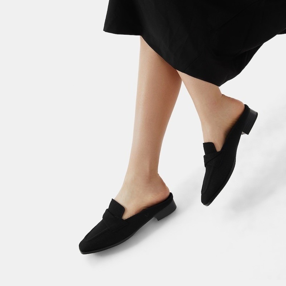 VIVAIA Black Knit Square Toe Bow Block Heel Mules Slip On Shoes EU/41 US/9.5